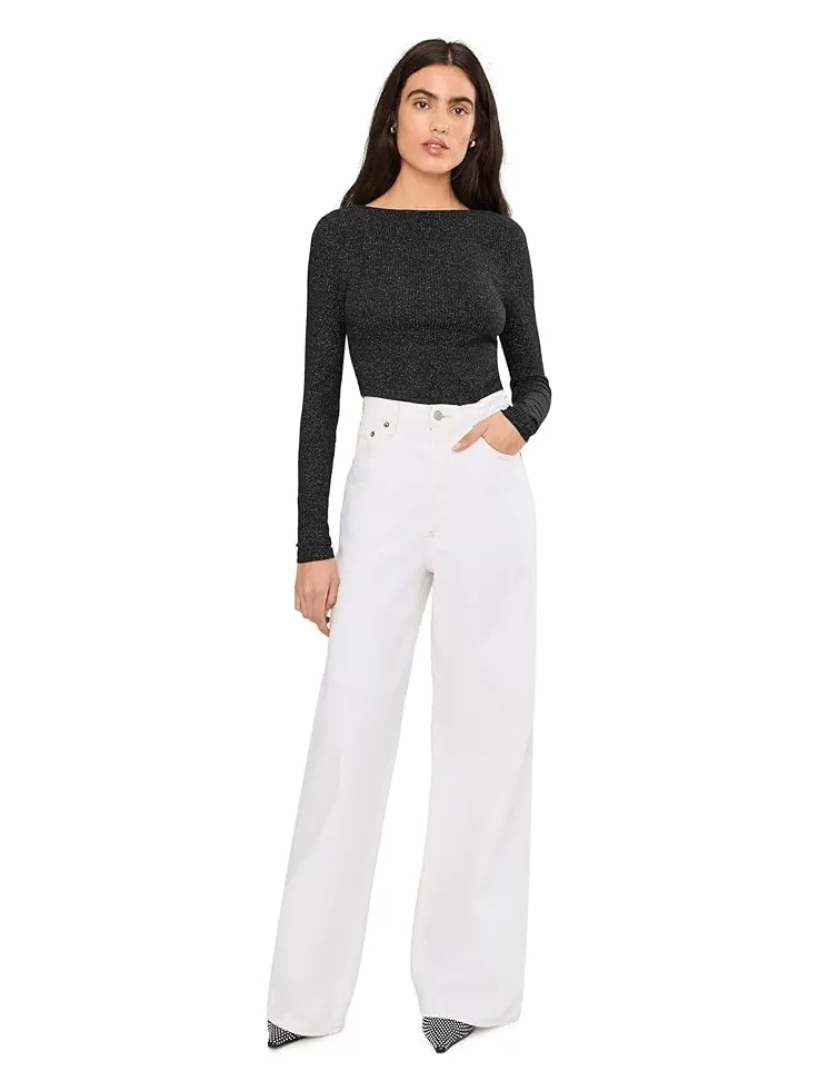Женская блузка Madewell Bria Long Sleeve Open Back Snit Rib Sparkle — изображение 2 из 5, черный