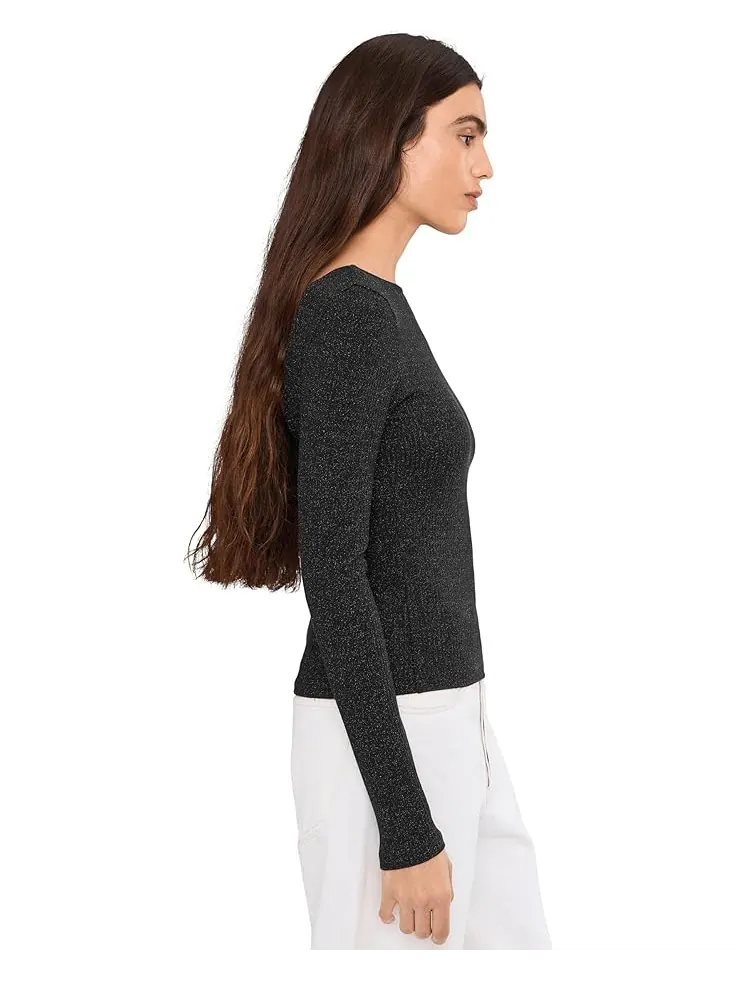 Женская блузка Madewell Bria Long Sleeve Open Back Snit Rib Sparkle — изображение 3 из 5, черный