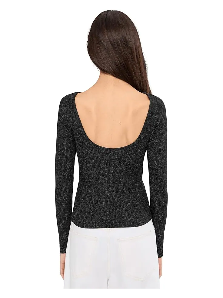 Женская блузка Madewell Bria Long Sleeve Open Back Snit Rib Sparkle — изображение 4 из 5, черный