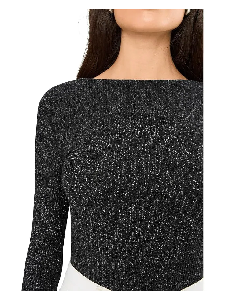 Женская блузка Madewell Bria Long Sleeve Open Back Snit Rib Sparkle — изображение 5 из 5, черный