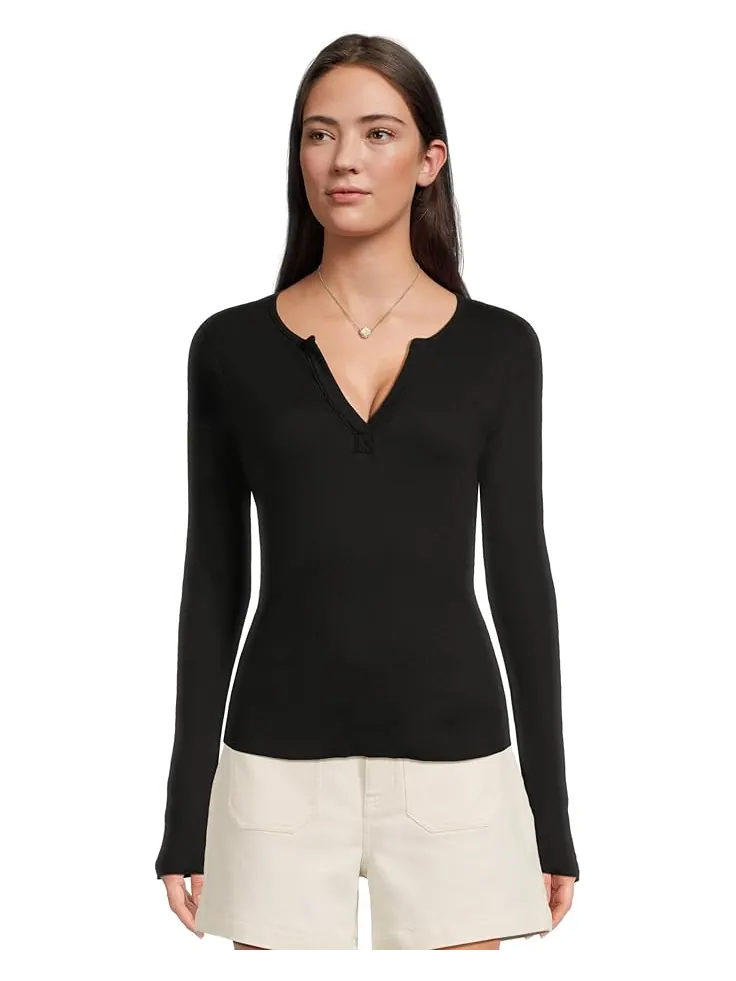 Женская блузка Michael Stars Salem Mixed Placket Henley — изображение 1 из 5, черный
