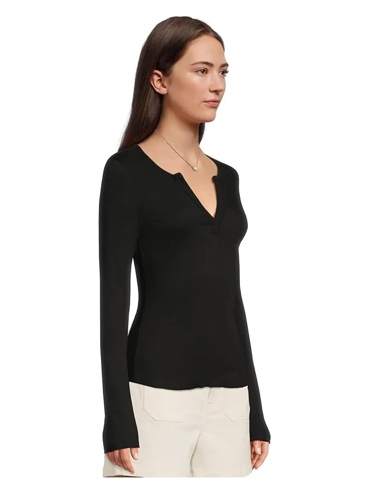 Женская блузка Michael Stars Salem Mixed Placket Henley — изображение 2 из 5, черный