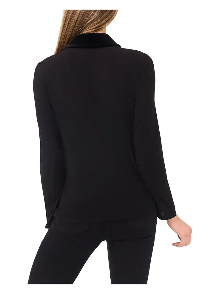 Женский топ CeCe Mixed Media 1/2 Placket Collared Knit — изображение 2 из 3, насыщенный черный