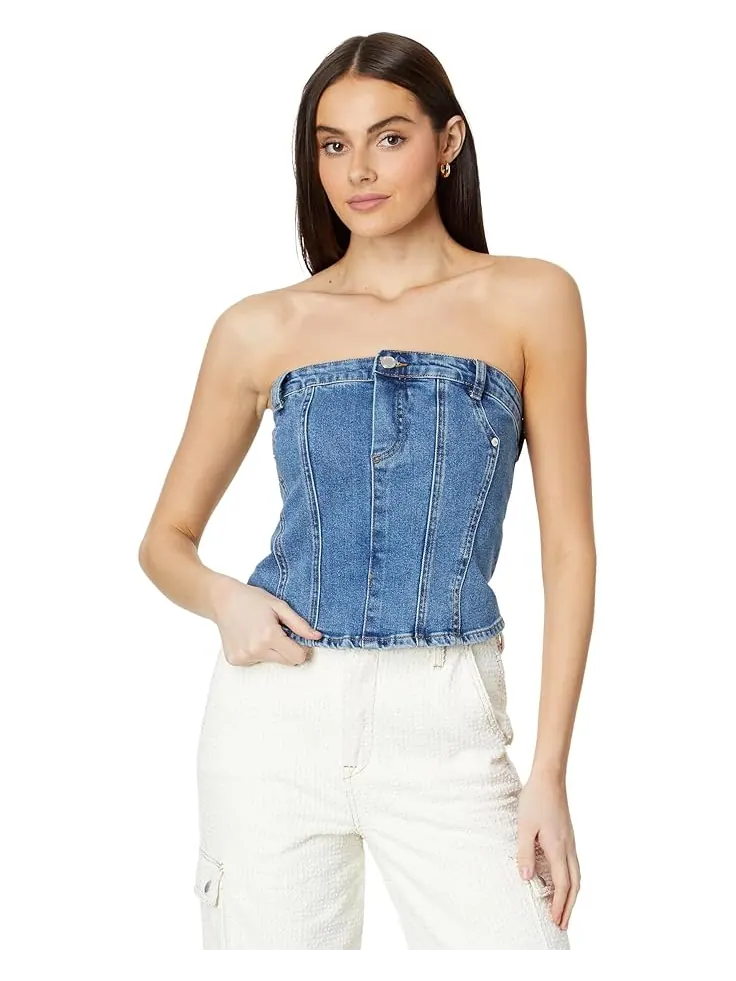 Женский топ Blank NYC Own It Denim Bustier в синем цвете — изображение 1 из 4, синий