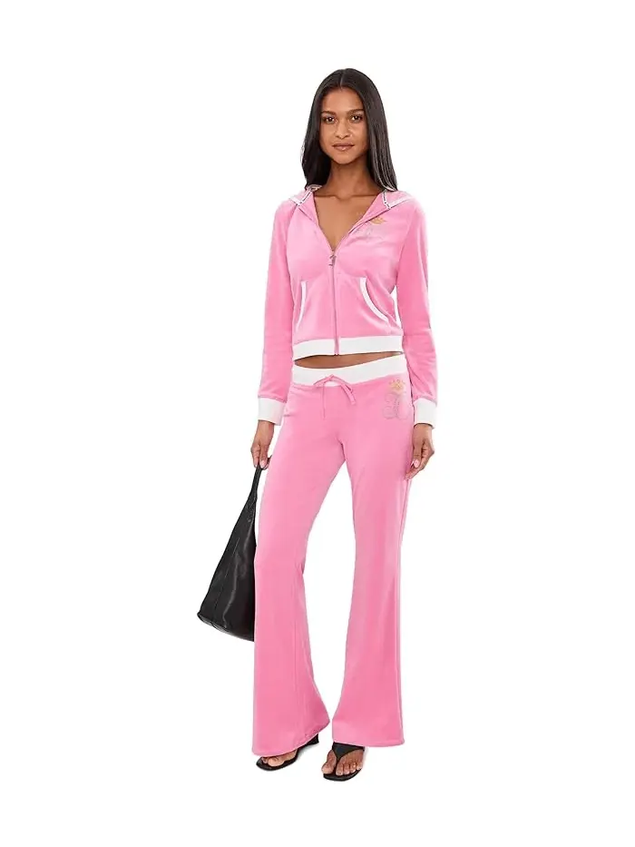 Толстовка с капюшоном велюровая Heritage Rib Trim Kangaroo Pocket Track Jacket Juicy Couture — изображение 2 из 5, синий