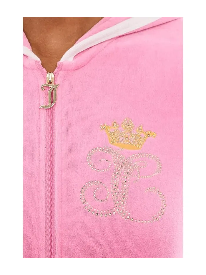 Толстовка с капюшоном велюровая Heritage Rib Trim Kangaroo Pocket Track Jacket Juicy Couture — изображение 5 из 5, синий