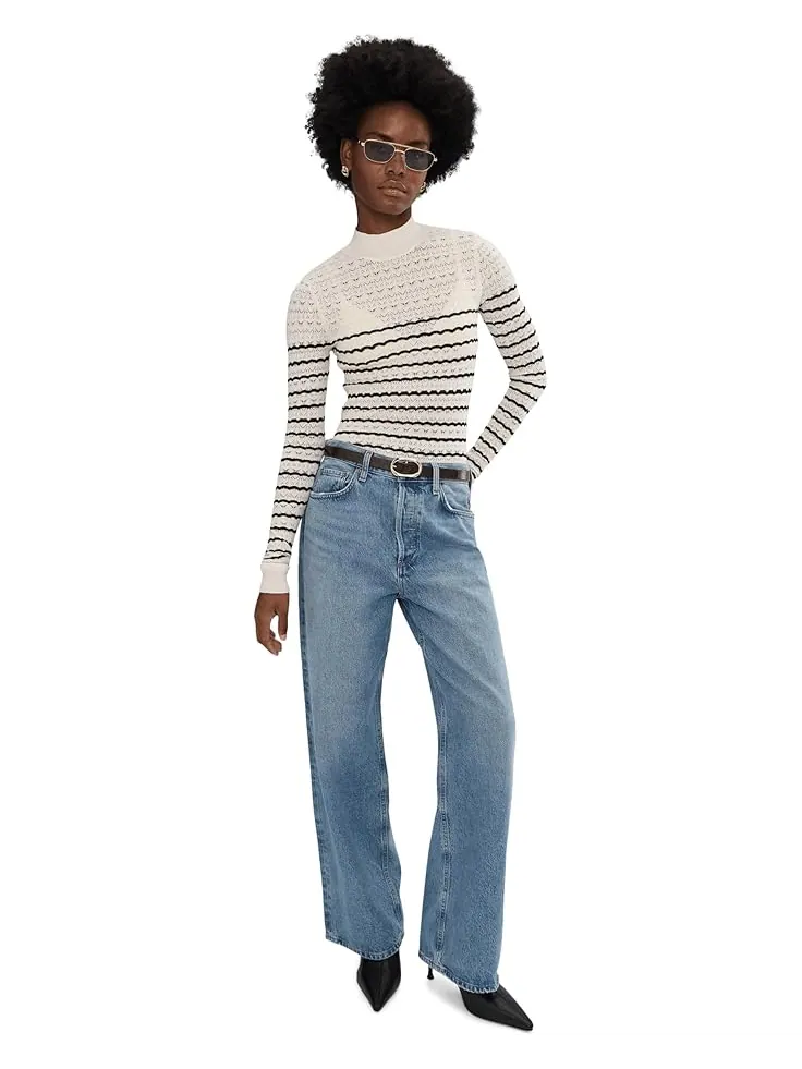 Женский свитер Sanctuary Forever Striped Mock Neck — изображение 2 из 5, черный