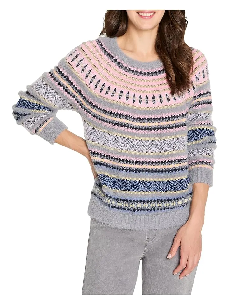 Женский свитер NIC+ZOE Petite Cozy Fairisle — изображение 1 из 4, серый мульти