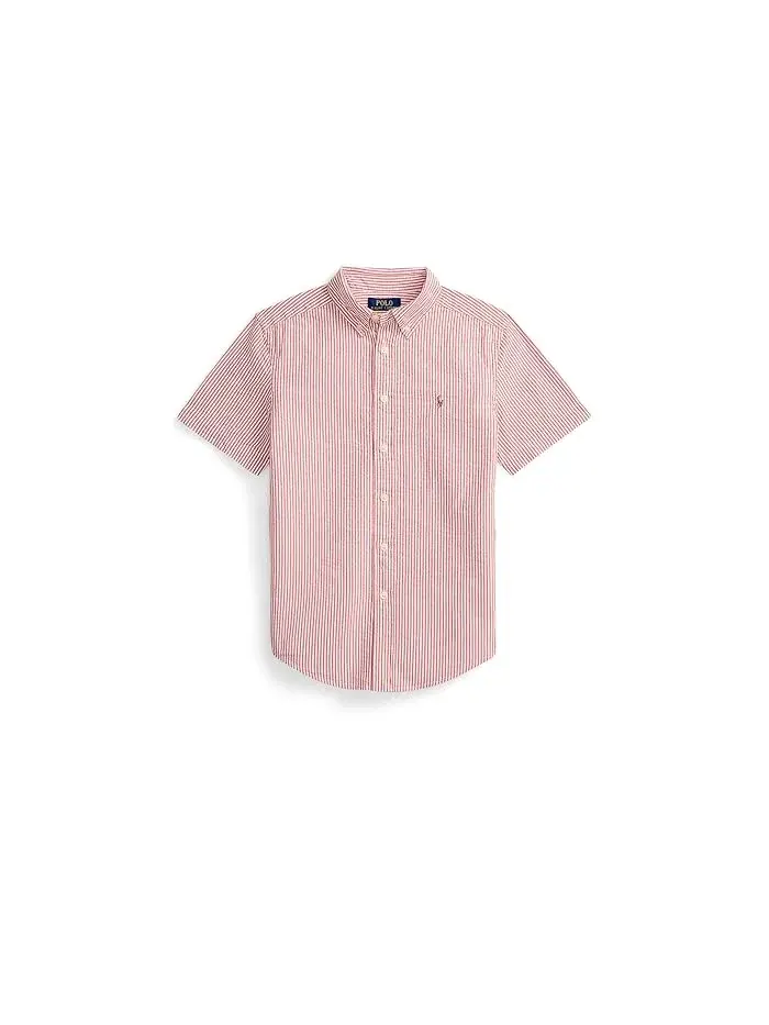 Рубашка поло из полосатого сирсакера Polo Ralph Lauren Kids — изображение 1 из 2, красный/белый