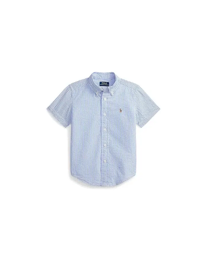 Рубашка поло из полосатого сейрсакера Polo Ralph Lauren Kids — изображение 1 из 2, синий/белый