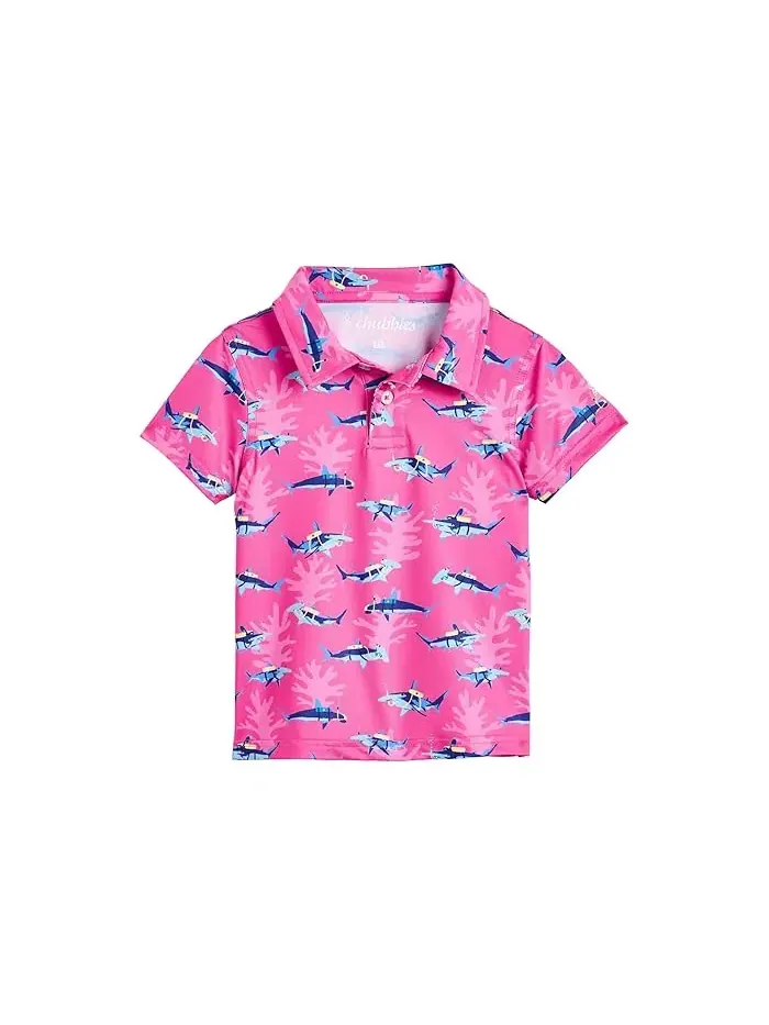 Пиксельная рубашка поло The Lil Great Pink Shark Chubbies Kids — изображение 1 из 3, яркий розовый