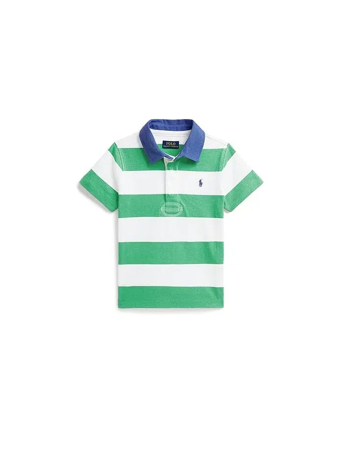 Рубашка-регби поло хлопковая в полоску Polo Ralph Lauren Kids — изображение 1 из 2, зеленый/белый