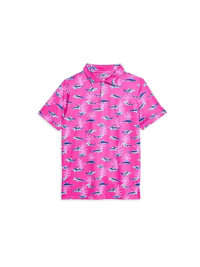 Поло с принтом акул The Great Pink Shark Chubbies Kids — изображение 1 из 3, яркий розовый