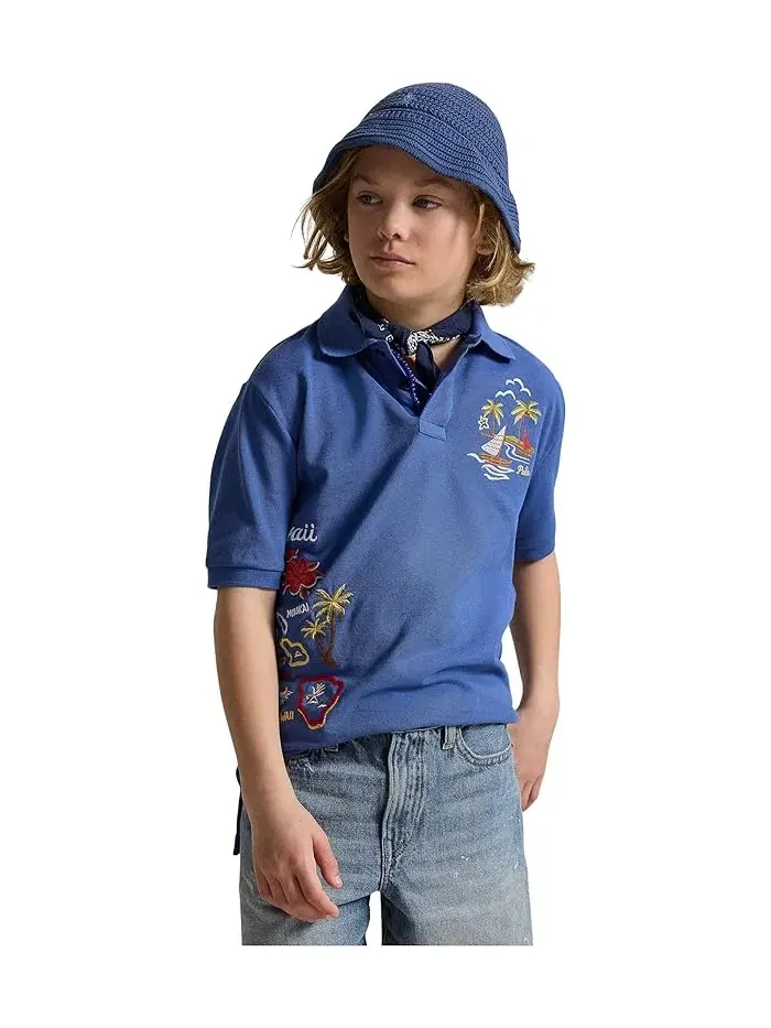 Поло Polo Ralph Lauren Kids с вышивкой хлопок — изображение 4 из 5, синий