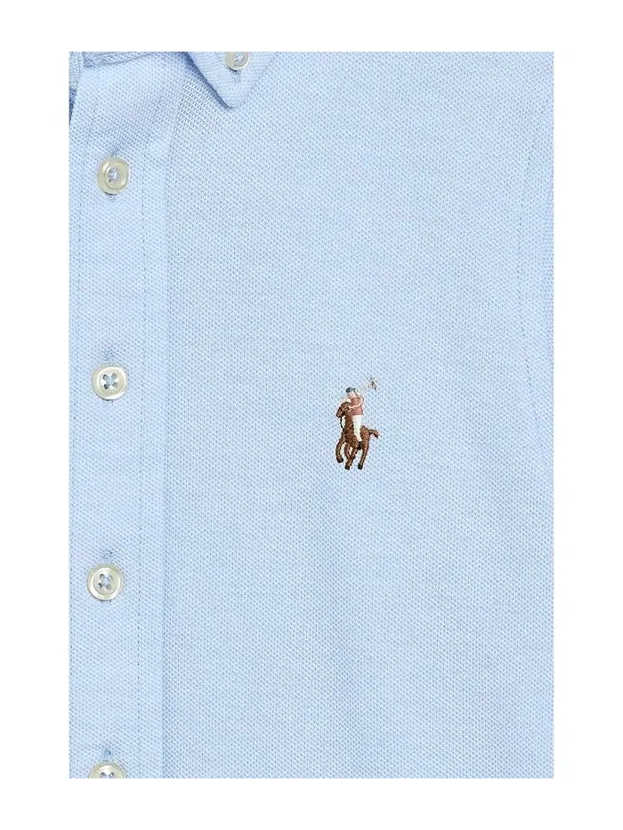 Рубашка поло оксфорд трикотажная Polo Ralph Lauren Kids — изображение 3 из 3, синий