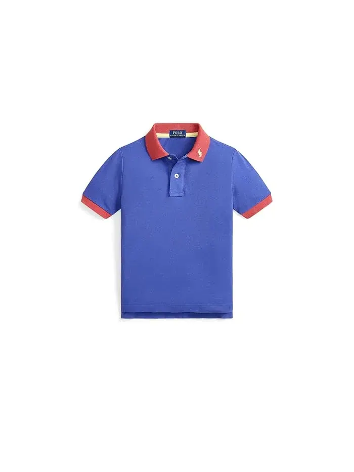 Футболка-поло из хлопка Stretch Cotton Mesh Polo Shirt Polo Ralph Lauren Kids — изображение 1 из 2, розовый/белый