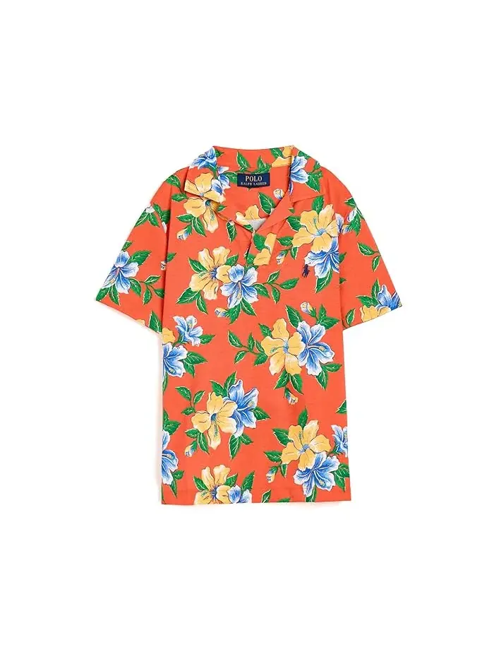 Пикейная рубашка-поло с цветочным принтом Polo Ralph Lauren Kids — изображение 1 из 3, розовый