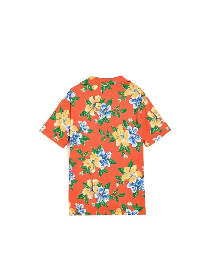 Пикейная рубашка-поло с цветочным принтом Polo Ralph Lauren Kids — изображение 2 из 3, розовый