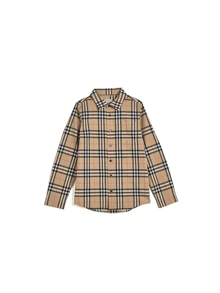 Рубашка с клетчатым принтом Owen Burberry Kids — изображение 1 из 3, песочный