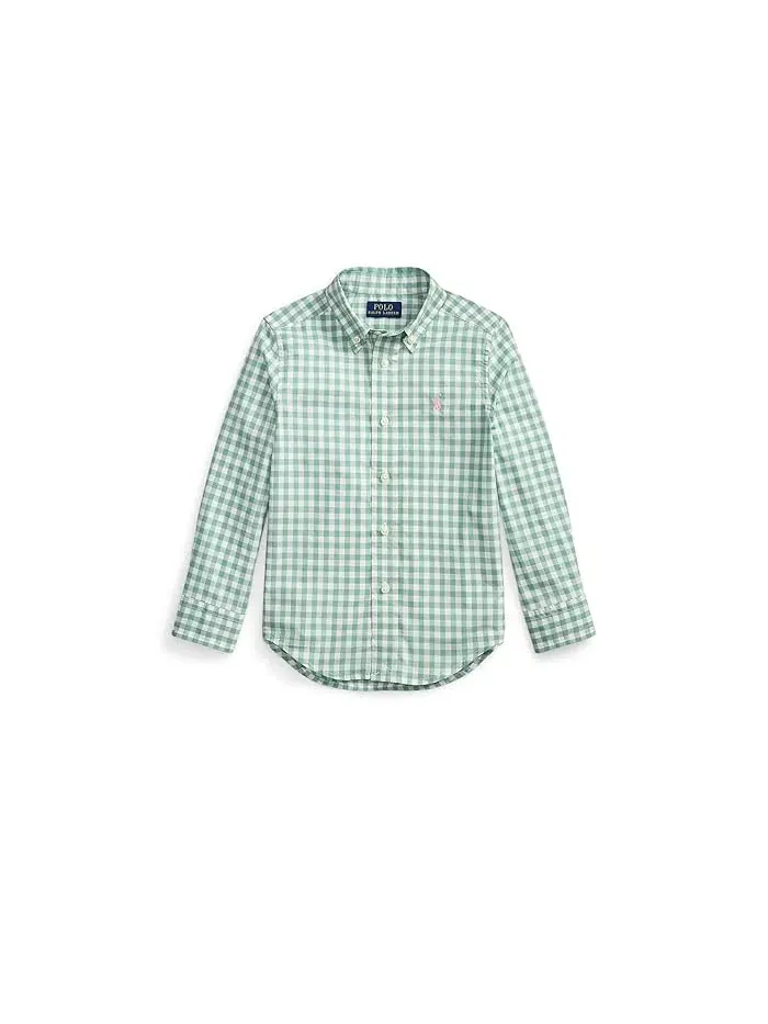 Рубашка из хлопкового поплина Plaid Cotton Poplin Shirt Polo Ralph Lauren Kids — изображение 1 из 2, розовый/зеленый/мульти