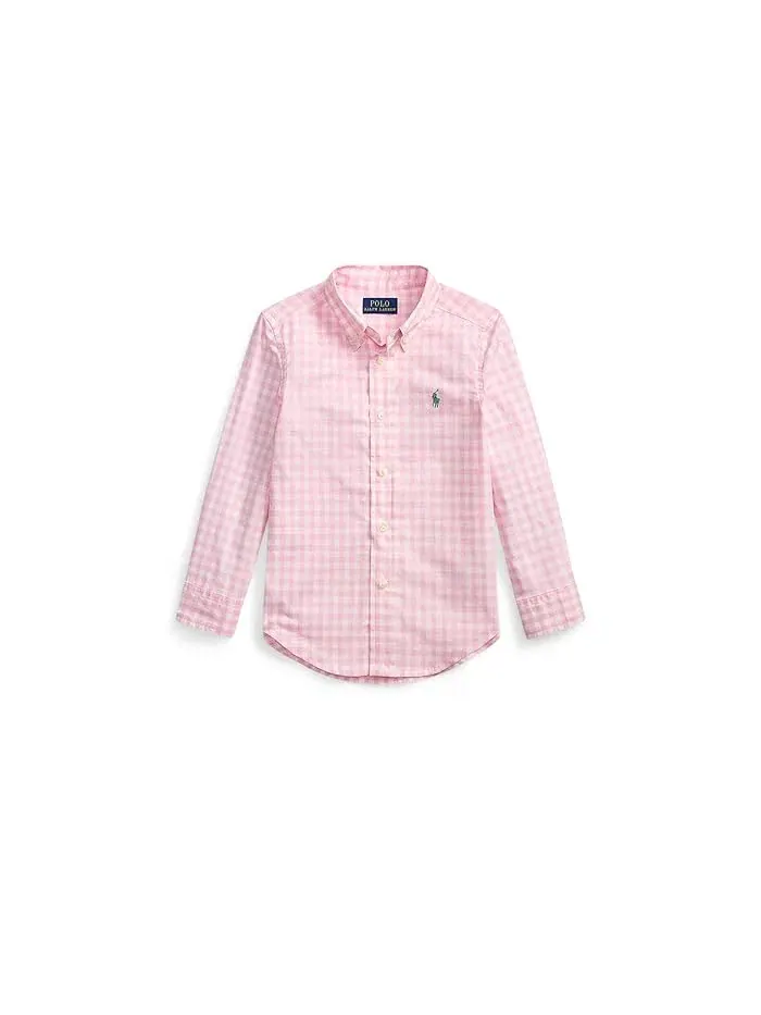 Рубашка поплиновая в клетку Polo Ralph Lauren Kids — изображение 1 из 2, розовый/белый