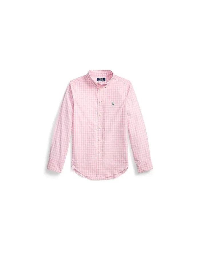 Рубашка хлопковая в клетку Plaid Cotton Poplin Shirt Polo Ralph Lauren Kids — изображение 1 из 2, розовый/белый