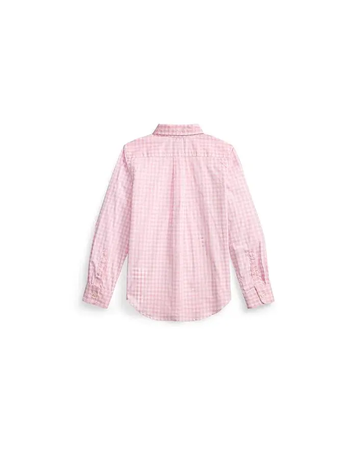 Рубашка хлопковая в клетку Plaid Cotton Poplin Shirt Polo Ralph Lauren Kids — изображение 2 из 2, розовый/белый