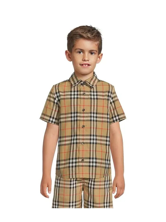 Рубашка с коротким рукавом клетчатая Owen Burberry Kids — изображение 1 из 4, зеленый