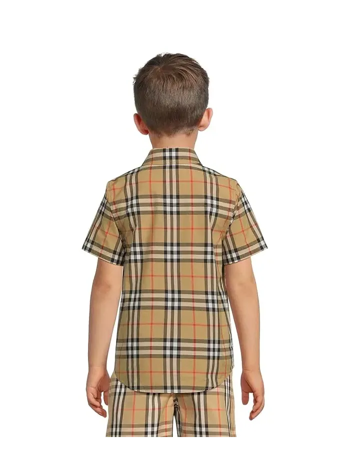 Рубашка с коротким рукавом клетчатая Owen Burberry Kids — изображение 2 из 4, зеленый