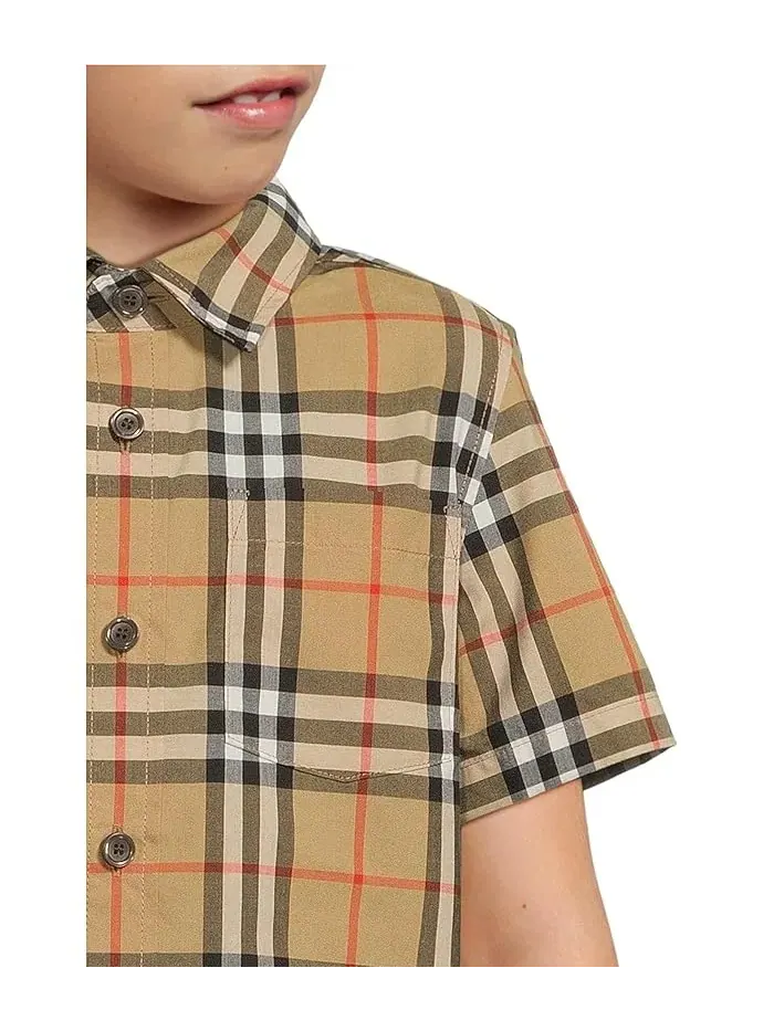 Рубашка с коротким рукавом клетчатая Owen Burberry Kids — изображение 3 из 4, зеленый