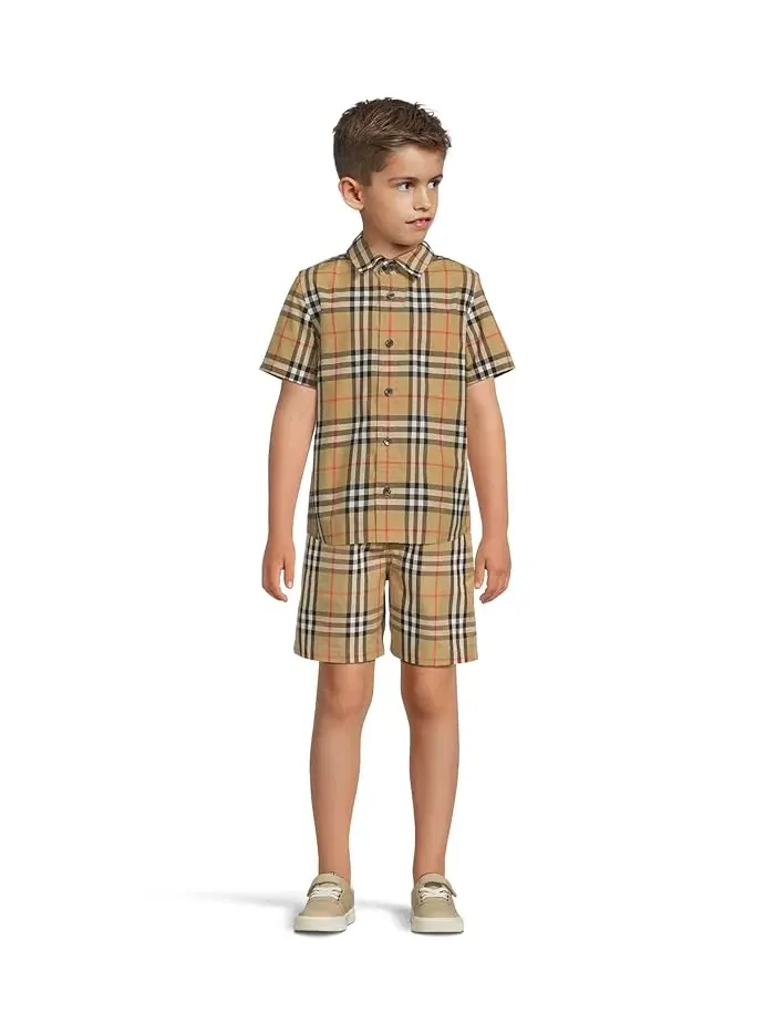 Рубашка с коротким рукавом клетчатая Owen Burberry Kids — изображение 4 из 4, зеленый