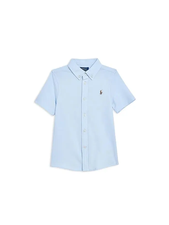 Рубашка трикотажная оксфордская с коротким рукавом Polo Ralph Lauren Kids — изображение 1 из 3, синий