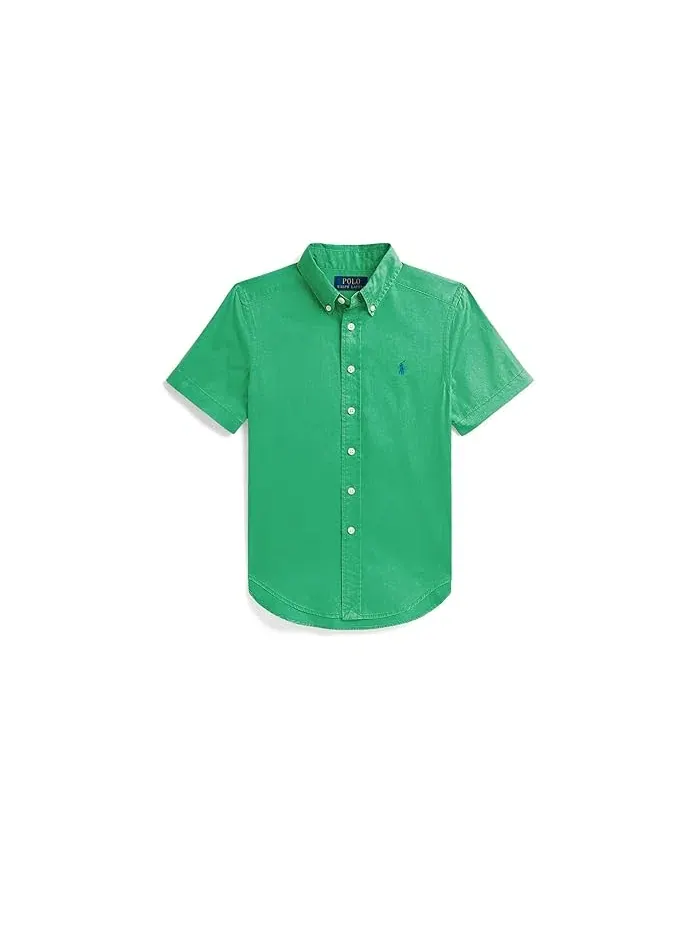 Рубашка хлопковая Cotton Twill Short Sleeve Shirt Polo Ralph Lauren Kids — изображение 1 из 2, изумрудный