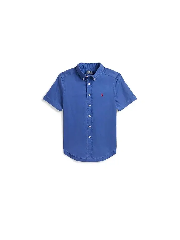 Рубашка из хлопкового твила Cotton Twill Short Sleeve Shirt Polo Ralph Lauren Kids — изображение 1 из 2, розовый