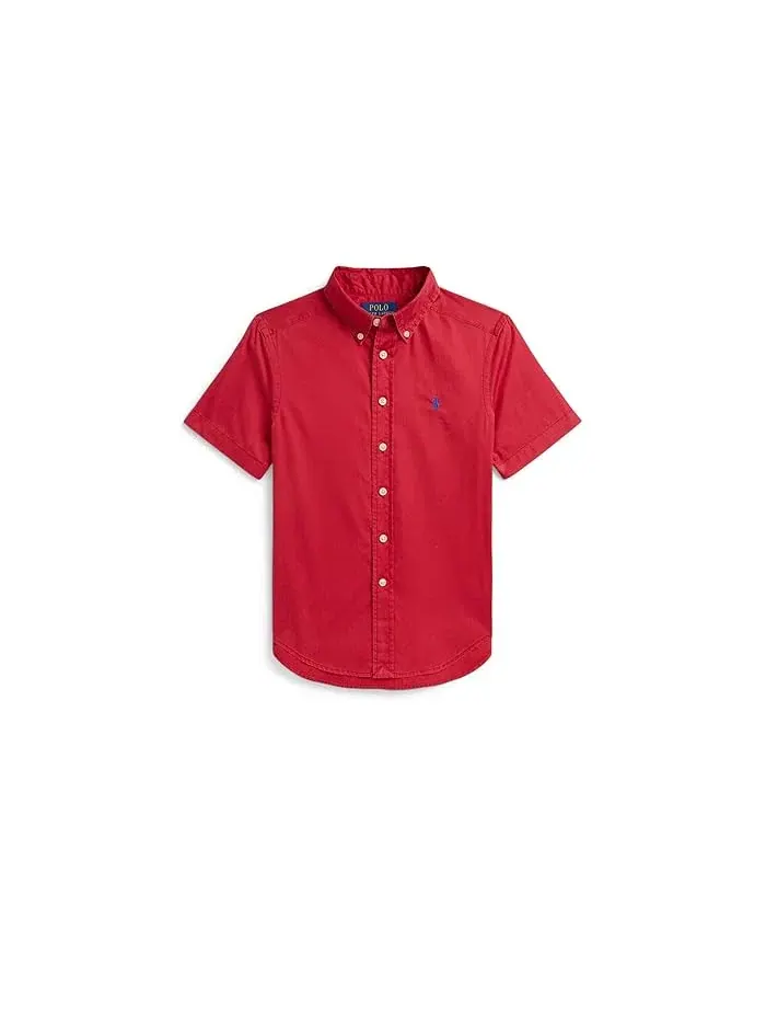 Рубашка хлопковая с коротким рукавом Cotton Twill Short Sleeve Shirt Polo Ralph Lauren Kids — изображение 1 из 2, красный