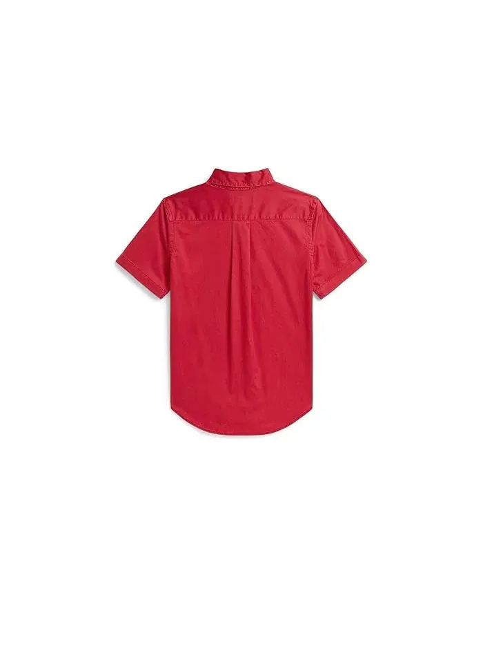 Рубашка хлопковая с коротким рукавом Cotton Twill Short Sleeve Shirt Polo Ralph Lauren Kids — изображение 2 из 2, красный