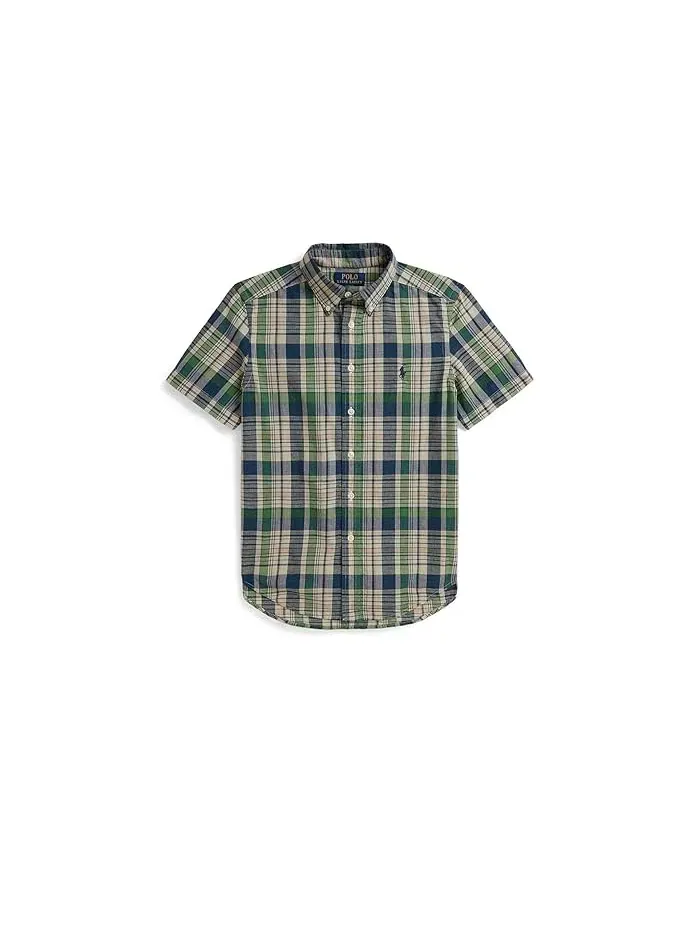 Рубашка хлопковая в клетку Polo Ralph Lauren Kids — изображение 1 из 2, белый темно-синий мульти