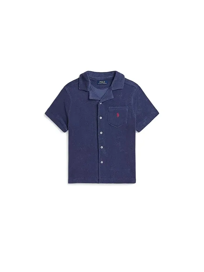 Футболка с воротником из махровой ткани Terry Camp Shirt Polo Ralph Lauren Kids — изображение 1 из 5, светлый темно-синий