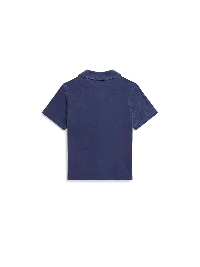 Футболка с воротником из махровой ткани Terry Camp Shirt Polo Ralph Lauren Kids — изображение 2 из 5, светлый темно-синий
