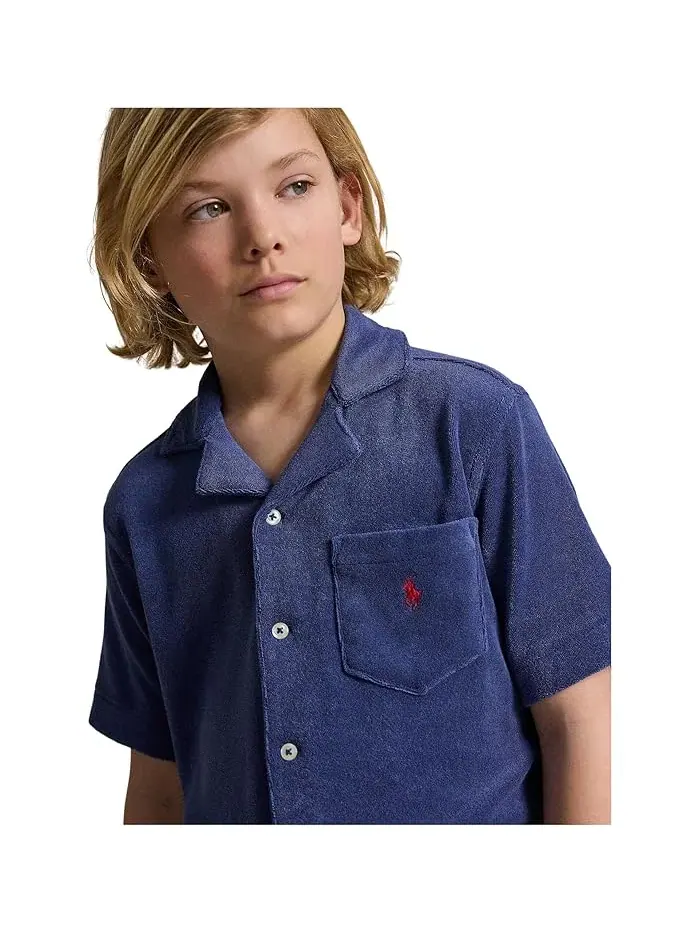 Футболка с воротником из махровой ткани Terry Camp Shirt Polo Ralph Lauren Kids — изображение 5 из 5, светлый темно-синий