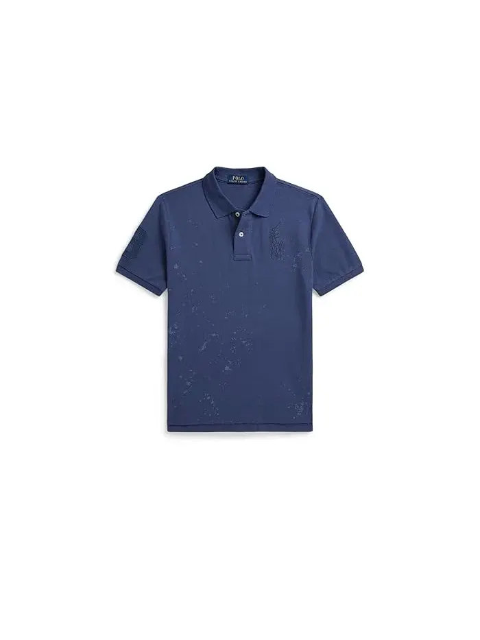 Рубашка с принтом Big Pony Paint-Print Mesh Polo Shirt Polo Ralph Lauren Kids — изображение 1 из 2, сапфировый