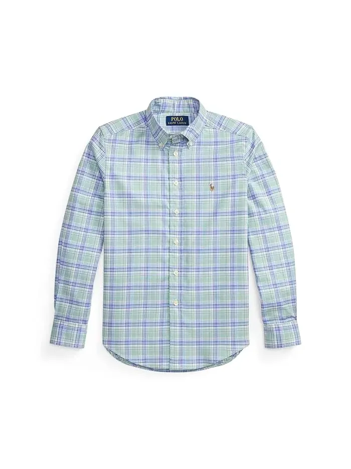 Рубашка оксфордская в клетку Plaid Performance Oxford Shirt Polo Ralph Lauren Kids — изображение 1 из 2, зеленый/синий/мульти