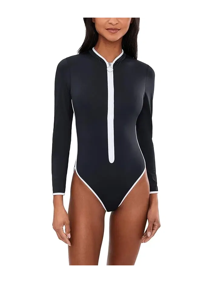 Купальник цельнокроеный с длинным рукавом Collective Long Sleeve Zip Front One-Piece Seafolly — изображение 1 из 5, черный