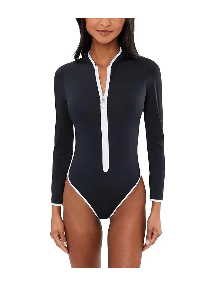 Купальник цельнокроеный с длинным рукавом Collective Long Sleeve Zip Front One-Piece Seafolly — изображение 2 из 5, черный