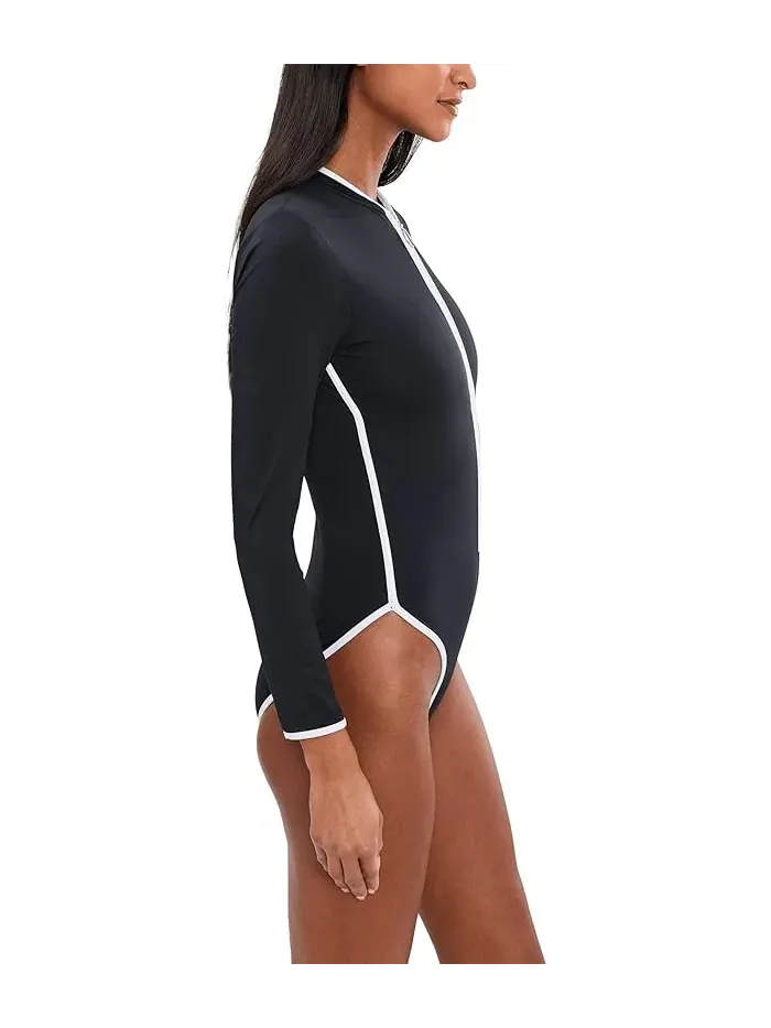 Купальник цельнокроеный с длинным рукавом Collective Long Sleeve Zip Front One-Piece Seafolly — изображение 3 из 5, черный