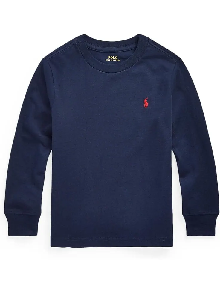 Лонгслив Polo Ralph Lauren Kids Cotton Jersey Long Sleeve Tee — изображение 1 из 2, темно-синий
