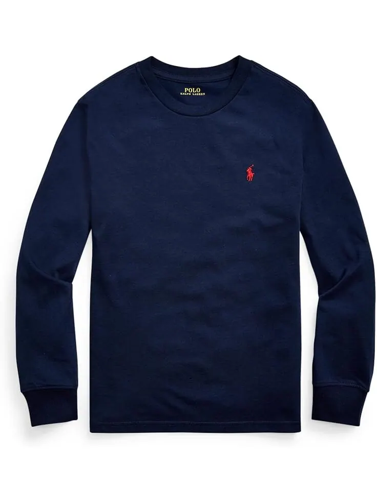 Лонгслив Polo Ralph Lauren Kids Cotton Jersey Long Sleeve Tee — изображение 1 из 2, темно-синий