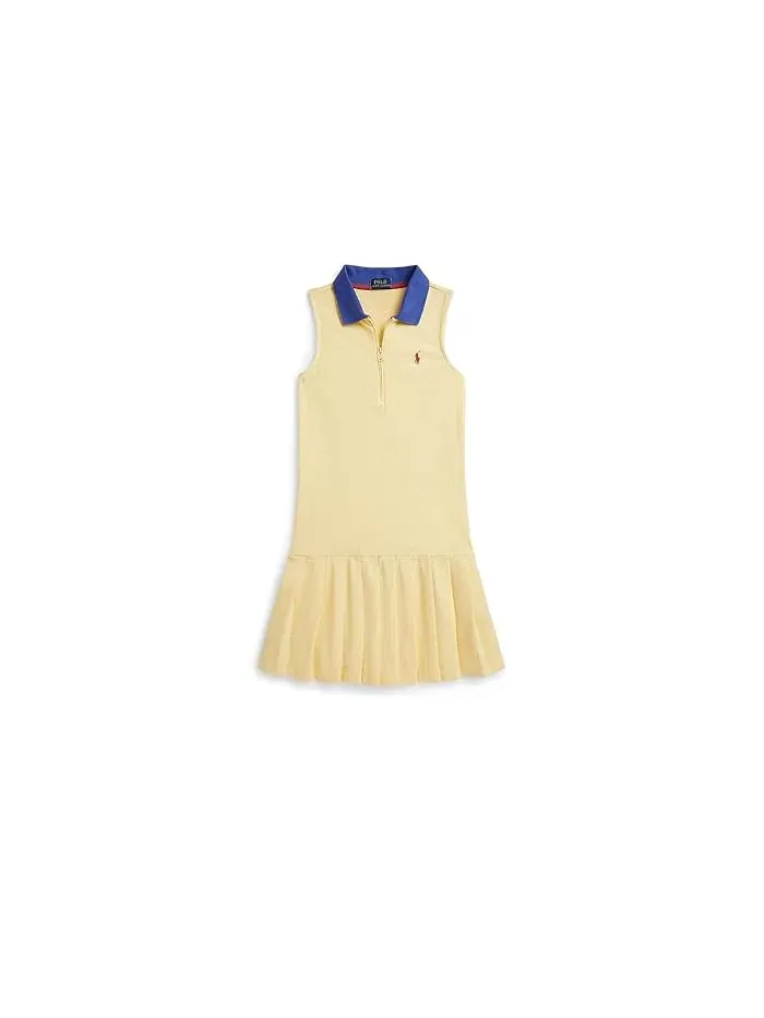 Платье Polo с плиссированной юбкой полузастежкой Polo Ralph Lauren Kids желтое — изображение 1 из 2, желтый