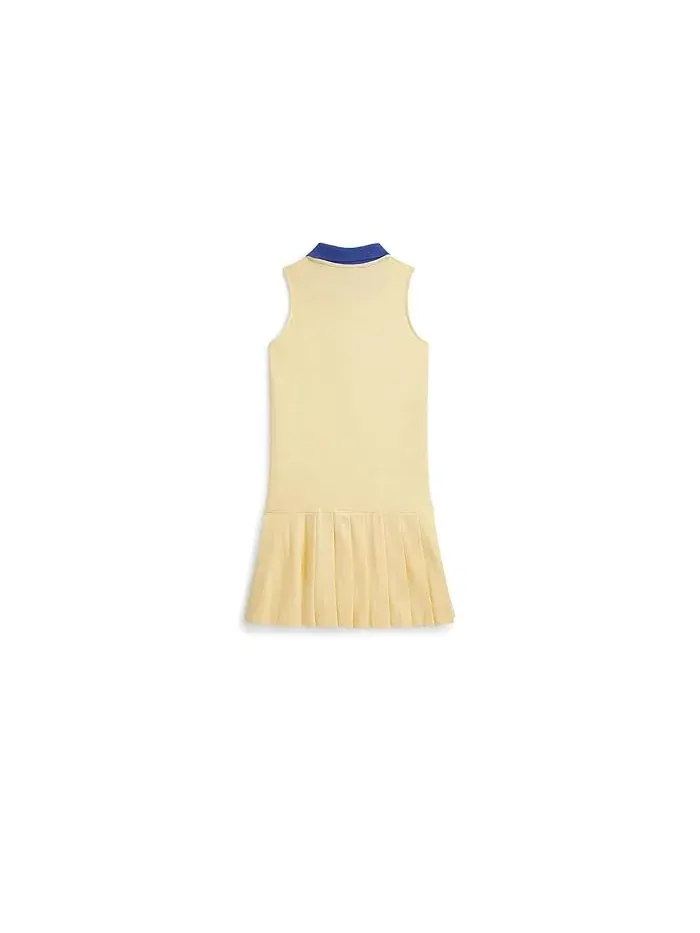 Платье Polo с плиссированной юбкой полузастежкой Polo Ralph Lauren Kids желтое — изображение 2 из 2, желтый