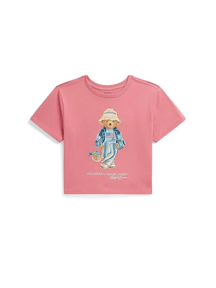 Футболка Polo Bear Cotton Jersey Boxy Tee Polo Ralph Lauren Kids — изображение 1 из 2, розовый